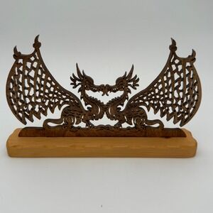Wooden Dragon Sculpture Double Dragon Wood Carving Art Display